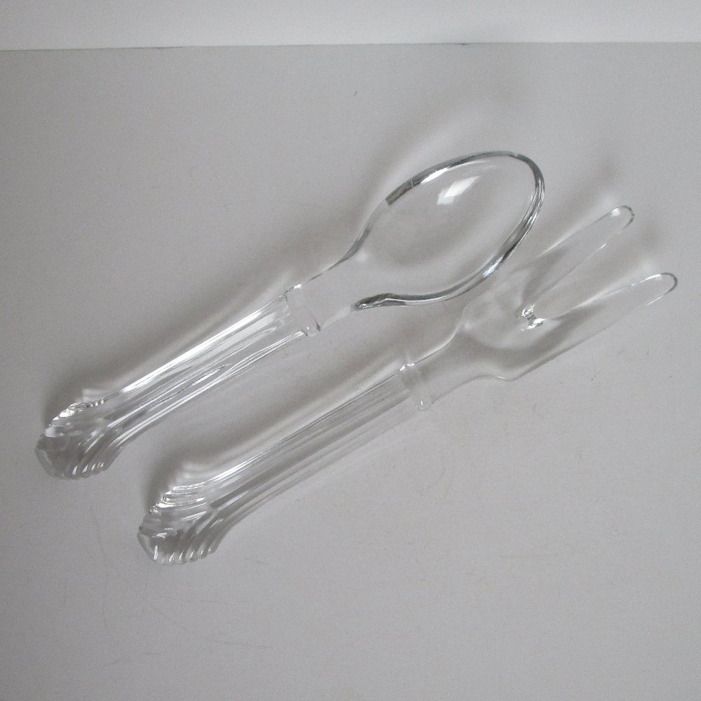 vintage glass salad serving utensil set